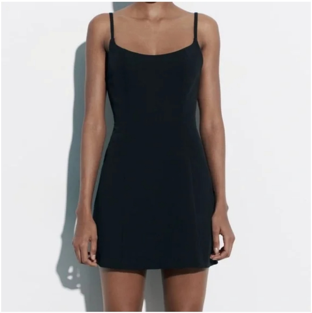 NWT Zara Black Cotton Strappy Open Back Sleeveless Mini Summer Dress XL
